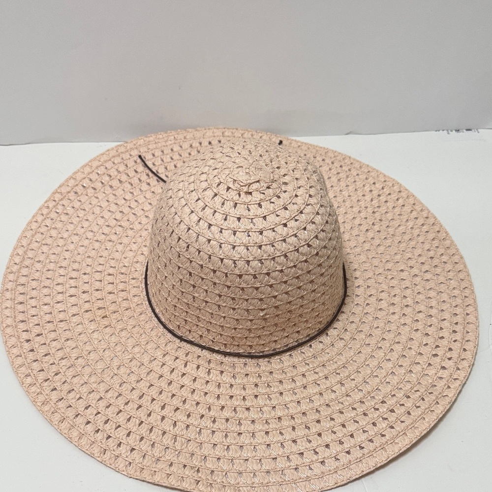 Wide Brim Straw Sun Hat - Blush Pink